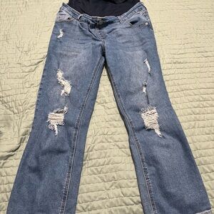 Time and Tru Women's Distressed Straight Leg Jeans - Blue